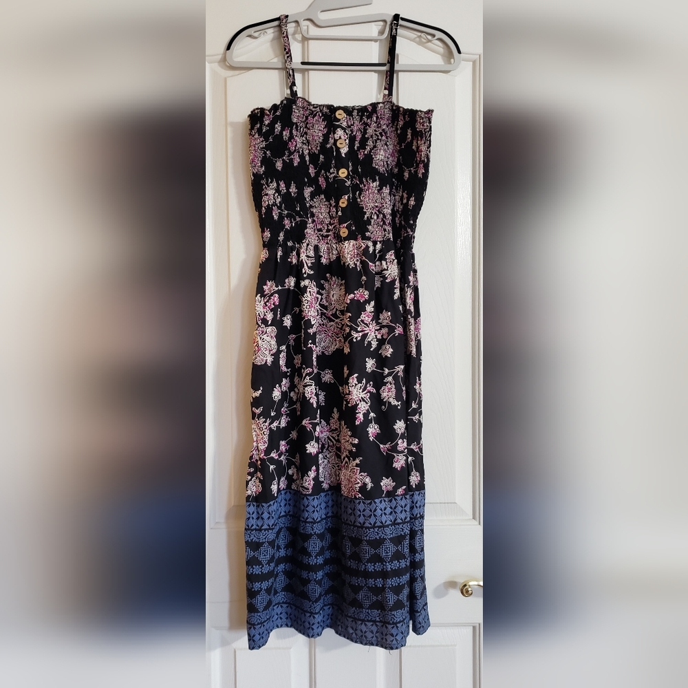 Angie Floral Patterned Black Pink Blue Summer Dress